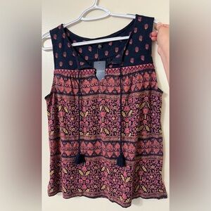 Lucky Brand- Women's Pink and Navy Blue Patterned Tank Top